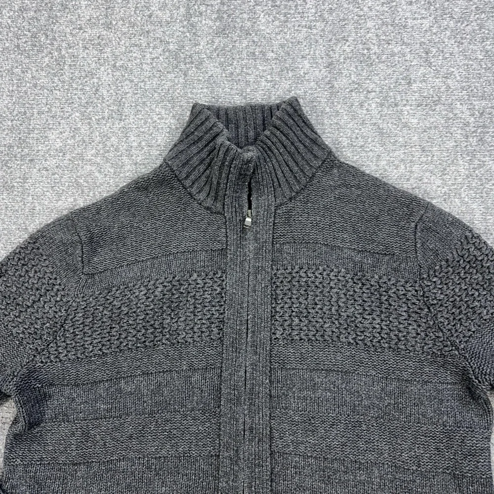 Banana Republic Sweater Mens XL Gray Full Zip Mock Neck Merino Wool Knit